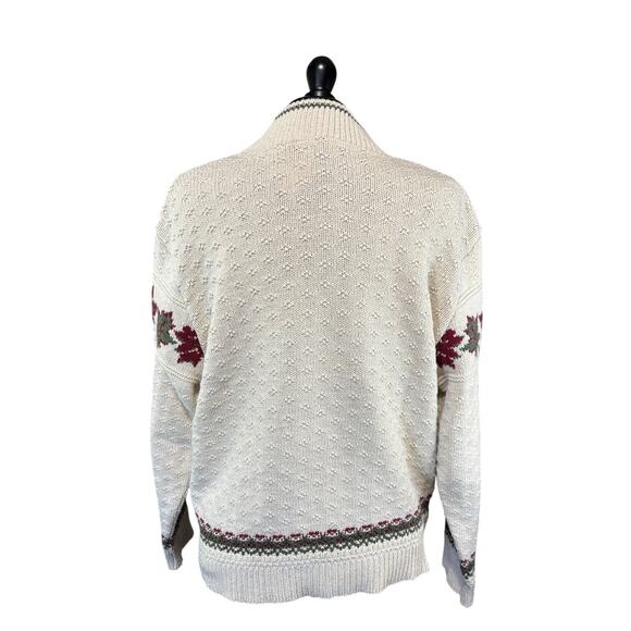 Vtg Winter White Parkhurst Holiday Festive Sweater SZ XL Cotton Red Green Leaves - Picture 2 of 9